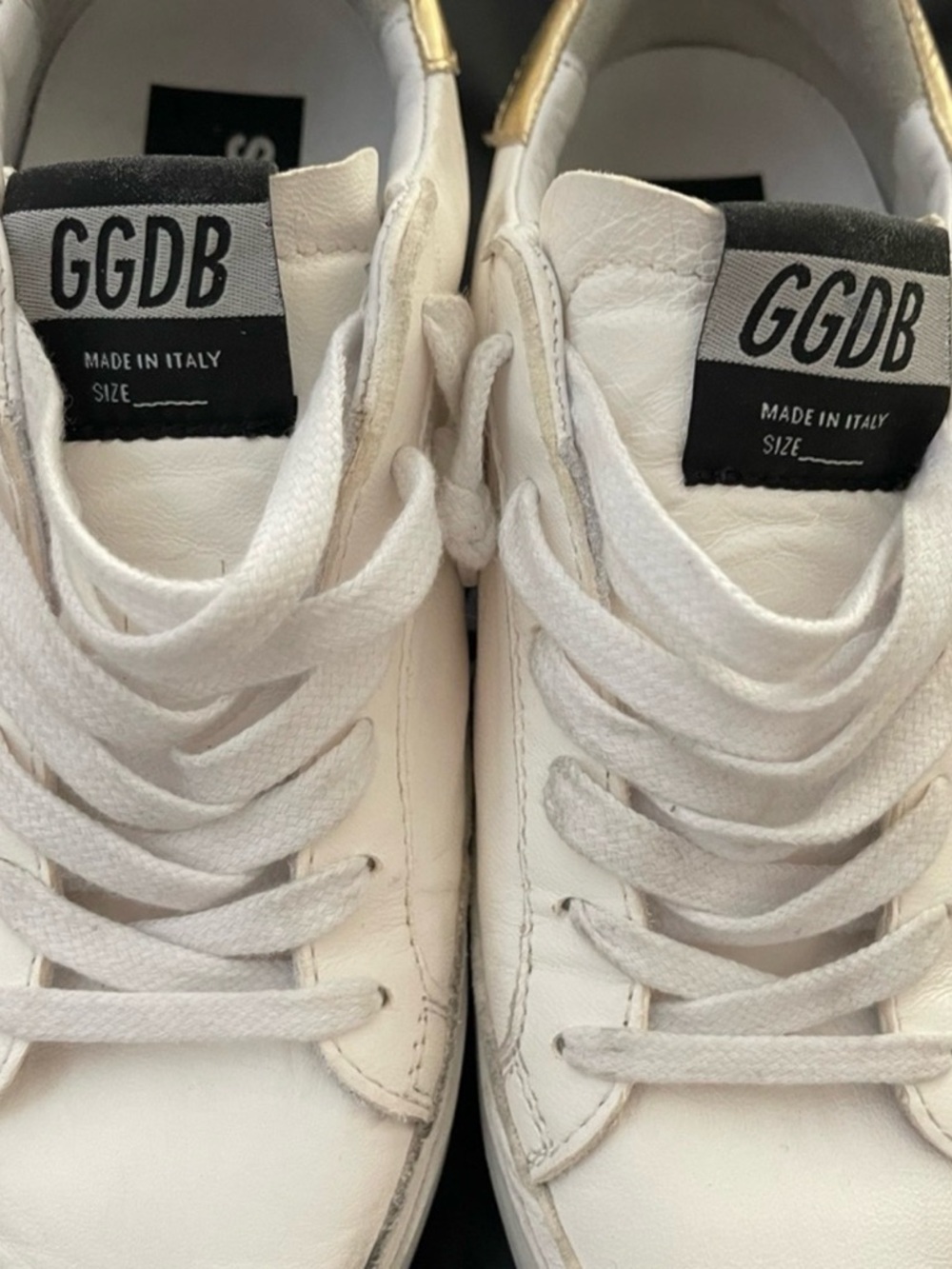 Golden Goose White Leather Sneakers with Silver Star & Gold Heel - Picture 6 of 11